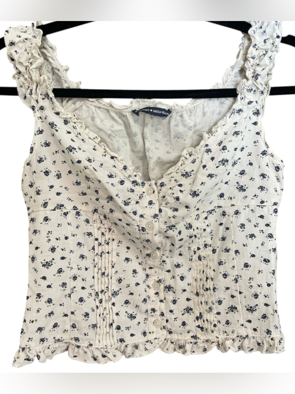 BRANDY MELVILLE Tianna Top Cream Floral Button-Front Ruffle Tank